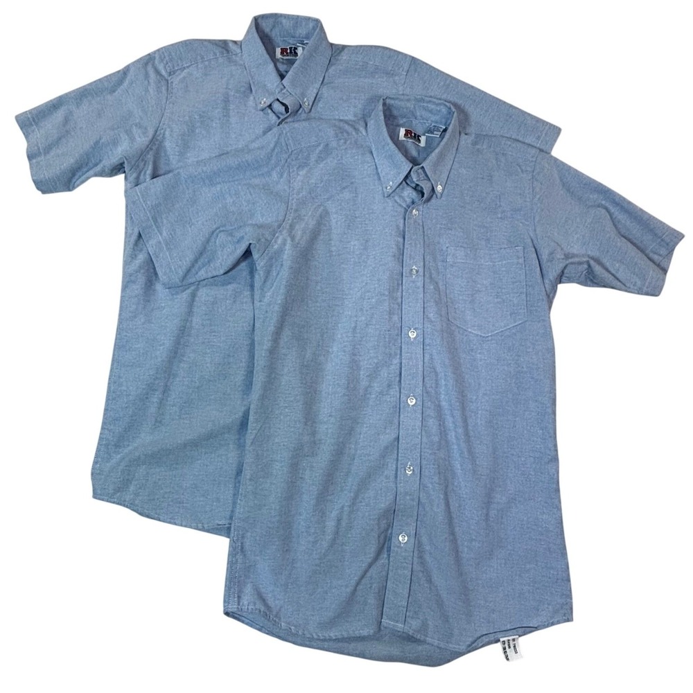 TWO RIFLE KAYNEE NEXPANDER Men Blue Oxford Short Sleeve Button Down Shirt Size S